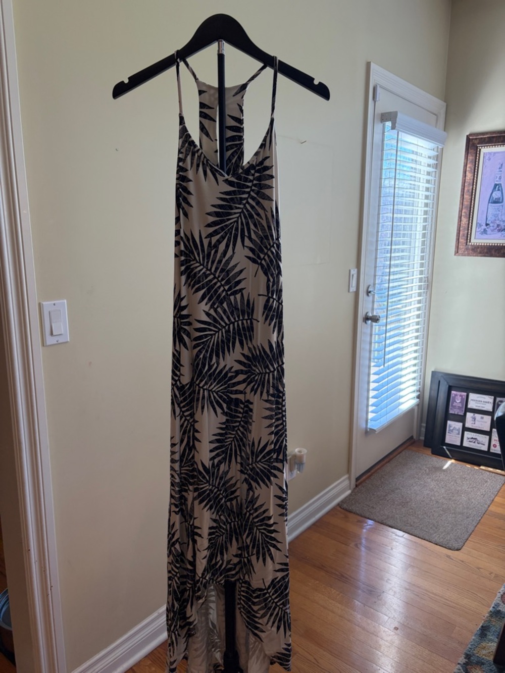 C&C California Beige Maxi Dress with Black Tropical Leaf Print